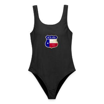 Midland Texas Wappen Flaggen Design - Frauen Badeanzug - Schwarz - Vorne - AI Model Female 172 light (172cm)