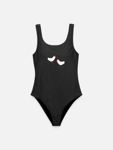 Huhn weiß weiße Hühner Hennen Geschenk Bauern - Frauen Badeanzug - Schwarz