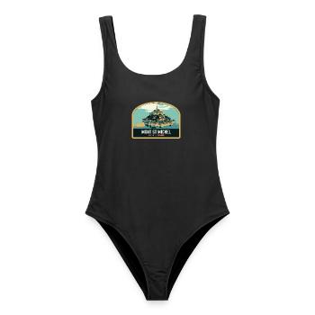Illustration panoramique du Mont Saint Michel - Maillot de bain femme - noir - Devant - AI Model Female 172 light (172cm)