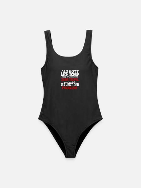 Als Gott mich schuf | Ironisches Gottes Design - Frauen Badeanzug - Schwarz