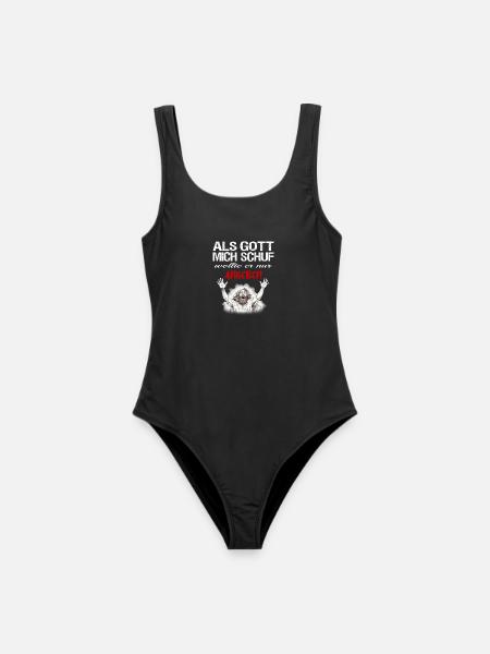 Als Gott mich schuf | Ironisches Gottes Design - Frauen Badeanzug - Schwarz