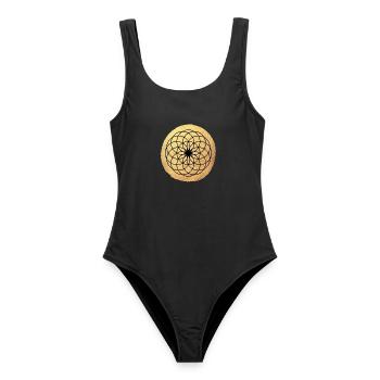 Yoga Kreis Ornament Meditation Gold om Namaste - Frauen Badeanzug - Schwarz - Vorne - AI Model Female 172 light (172cm)