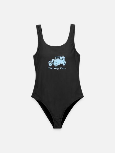 Oldtimer motiv mit Schrift - Frauen Badeanzug - Schwarz