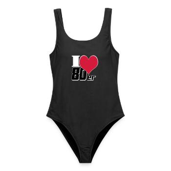 80s Party Retro Fun Shirt, 80s Theme Shirt (25) - Women's Swimsuit - black - Front - AI Model Female 172 light (172cm)