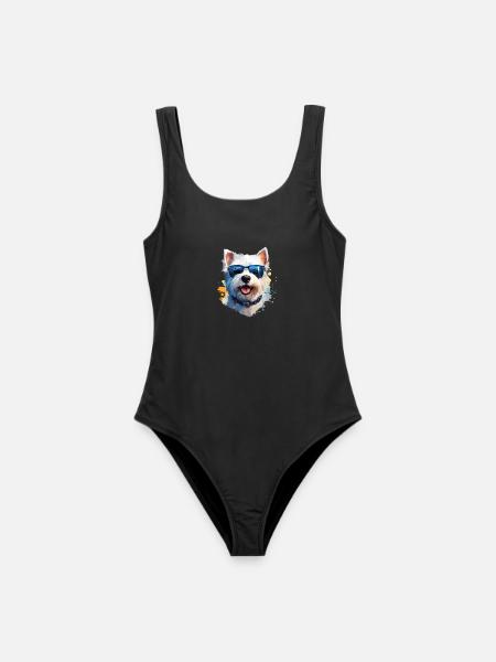 Westie mit Sonnenbrille - Frauen Badeanzug - Schwarz