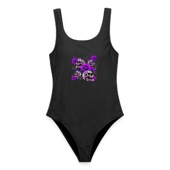 Violette Schädelrosen Tattoo - Frauen Badeanzug - Schwarz - Vorne - AI Model Female 172 light (172cm)