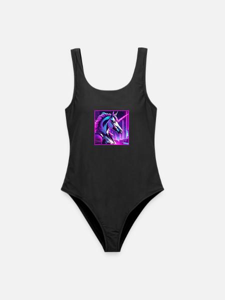 Neon Cyber Unicorn Illustration - Frauen Badeanzug - Schwarz
