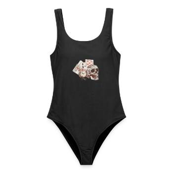 Vintage Totenkopf mit Spielkarten Uhren - Frauen Badeanzug - Schwarz - Vorne - AI Model Female 172 light (172cm)