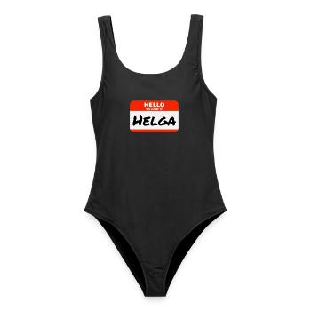 Hello My Name Is Helga Label Name Tag - Women's Swimsuit - black - Front - AI Model Female 172 light (172cm)