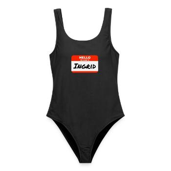 Hello My Name Is Ingrid Label Name Tag - Women's Swimsuit - black - Front - AI Model Female 172 light (172cm)