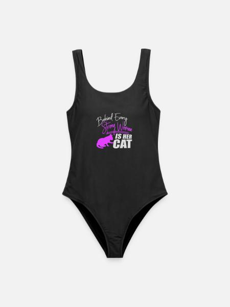 Behind Every Strong Woman Is Her Cat Spruch Katze - Frauen Badeanzug - Schwarz