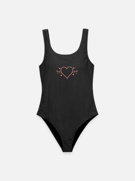 Valentinstag Pink Heart, Valentinstag - Frauen Badeanzug - Schwarz