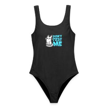 Ne me teste pas, chat coquin, citation drôle : logo - Maillot de bain femme - noir - Devant - AI Model Female 172 light (172cm)