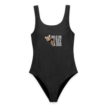 Attends, je vois un chien, chien, drôle de distrait, en disant - Maillot de bain femme - noir - Devant - AI Model Female 172 light (172cm)