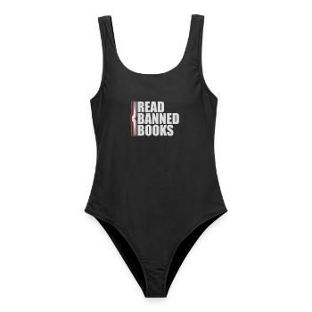 Lire des livres interdits Verbotene Bücher Lesen Freiheit - Maillot de bain femme - noir - Devant - AI Model Female 172 light (172cm)