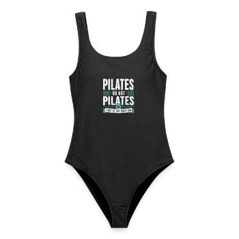 Pilates humour fitness citation sport - Maillot de bain femme - noir - Devant - AI Model Female 172 light (172cm)