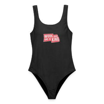 Work Hard And Be Kind Inspirational Diligence Kindness Logo - Women's Swimsuit - black - Front - AI Model Female 172 light (172cm)