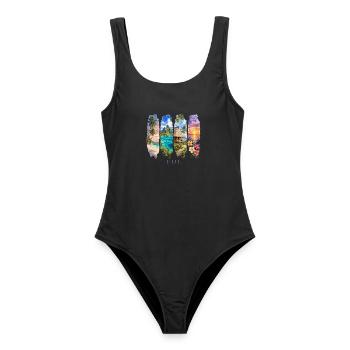 Fidschi Urlaub Travel – Südsee Strand & Natur - Frauen Badeanzug - Schwarz - Vorne - AI Model Female 172 light (172cm)
