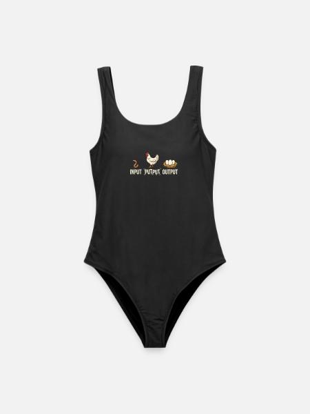 Eingabe Putput Ausgabe Lustiges Huhn Hühnerbauer - Frauen Badeanzug - Schwarz