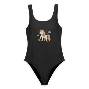 Zauberhaftes Einhorn mit Regenbogenmähne - Frauen Badeanzug - Schwarz - Vorne - AI Model Female 172 light (172cm)