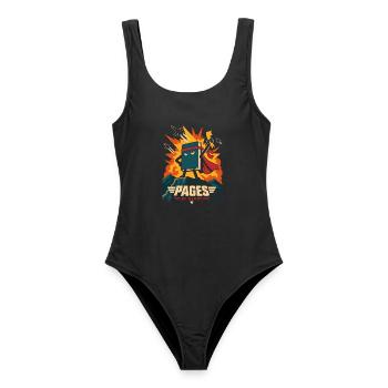 Pages of Glory – Episches Bücherabenteuer - Frauen Badeanzug - Schwarz - Vorne - AI Model Female 172 light (172cm)