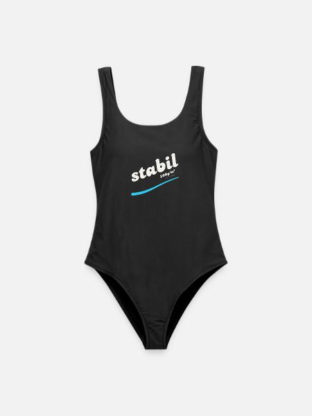 stabil (super Alltags T Shirt mit Statement) - Frauen Badeanzug - Schwarz