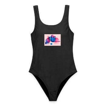 Abstrakte Blau-Pink-Geometrie - Frauen Badeanzug - Schwarz - Vorne - AI Model Female 172 light (172cm)