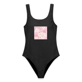 Kawaii-Weißkatzen und rosa Schleifen - Frauen Badeanzug - Schwarz - Vorne - AI Model Female 172 light (172cm)