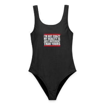 I'm not crazy my reality is different Spruch Logo - Frauen Badeanzug - Schwarz - Vorne - AI Model Female 172 light (172cm)