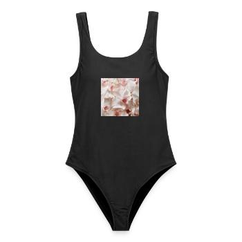 Trendige, rosa-weiße Orchidee - Frauen Badeanzug - Schwarz - Vorne - AI Model Female 172 light (172cm)