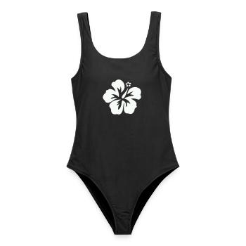 Hibiskus Tropenprint - Frauen Badeanzug - Schwarz - Vorne - AI Model Female 172 light (172cm)