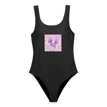 Axolotl Purple Metallic auf Goldmarmor - Frauen Badeanzug - Schwarz - Vorne - AI Model Female 172 light (172cm)