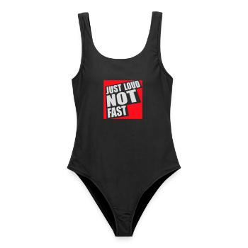 Just Loud Not Fast Laut Nicht Schnell Spruch Logo  - Frauen Badeanzug - Schwarz - Vorne - AI Model Female 172 light (172cm)