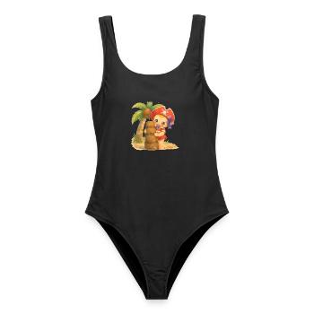 I - Buchstabe: Kleines Piratenbaby am Strand - Frauen Badeanzug - Schwarz - Vorne - AI Model Female 172 light (172cm)