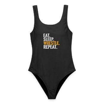 Eat, Sleep Wrestle Wiederholung – Wrestler Grappling - Frauen Badeanzug - Schwarz - Vorne - AI Model Female 172 light (172cm)