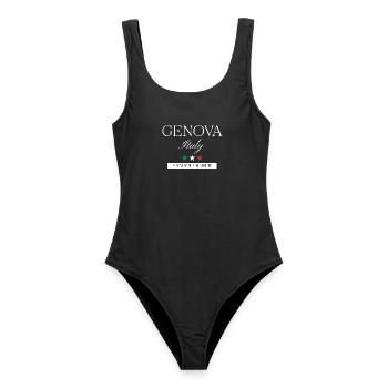 Genua Italien Souvenir – Reise minimalistisch - Frauen Badeanzug - Schwarz - Vorne - AI Model Female 172 light (172cm)