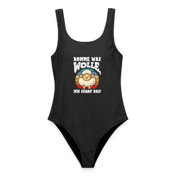 Komme Was Wolle Schaf Retro Vintage Design - Frauen Badeanzug - Schwarz - Vorne - AI Model Female 172 light (172cm)
