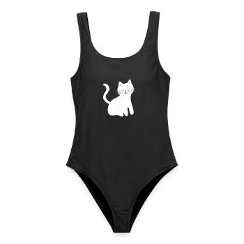 Verspieltes Lächeln der weißen Katze - Frauen Badeanzug - Schwarz - Vorne - AI Model Female 172 light (172cm)