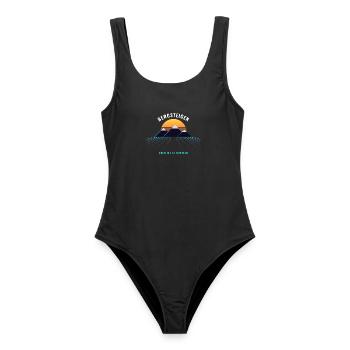 Bergsteigen Retro Sonnenuntergang Vintage 80er - Frauen Badeanzug - Schwarz - Vorne - AI Model Female 172 light (172cm)