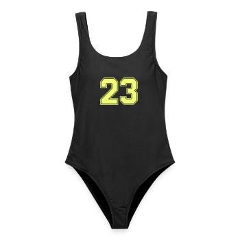 Neon 23 Retro Bold - Frauen Badeanzug - Schwarz - Vorne - AI Model Female 172 light (172cm)