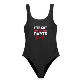 Darts Spirit – I’ve Got the Darts - Frauen Badeanzug - Schwarz - Vorne - AI Model Female 172 light (172cm)