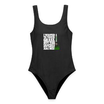 Touching Grass Gamer Shirt | Lustiges Nerd Gaming - Frauen Badeanzug - Schwarz - Vorne - AI Model Female 172 light (172cm)