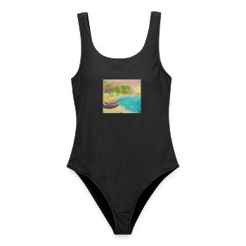 Insellandschaftsstrand und heißer Sand - Frauen Badeanzug - Schwarz - Vorne - AI Model Female 172 light (172cm)
