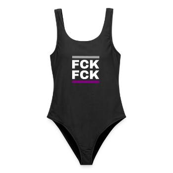 FCK FCK - Frauen Badeanzug - Schwarz - Vorne - AI Model Female 172 light (172cm)