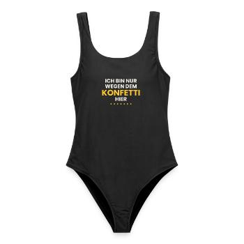 Karneval Shirt Konfetti Spruch Lustig Kostüm - Frauen Badeanzug - Schwarz - Vorne - AI Model Female 172 light (172cm)