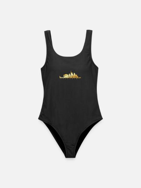 Frankfurter Skyline (Vintage Goldgelb) Frankfurt - Frauen Badeanzug - Schwarz