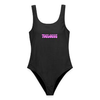Toulouse, neonrosa Blasenbuchstaben - Frauen Badeanzug - Schwarz - Vorne - AI Model Female 172 light (172cm)