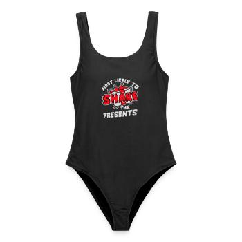 Most Likely to Shake the Presents Christmas Fun - Women's Swimsuit - black - Front - AI Model Female 172 light (172cm)