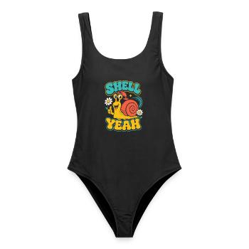Shell Yeah – Coole Schnecke mit Cap - Frauen Badeanzug - Schwarz - Vorne - AI Model Female 172 light (172cm)