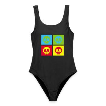 Pop art manga skull - Women's Swimsuit - black - Front - AI Model Female 172 light (172cm)
